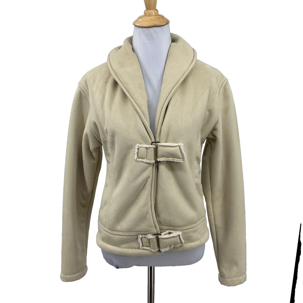 Straight Down Jacket Women S Small Cream Faux Suede Thick Fleece Shawl Collar